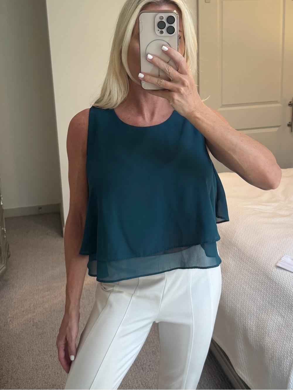 bishop + young Teal Layered Sleeveless Tank Blouse size XS